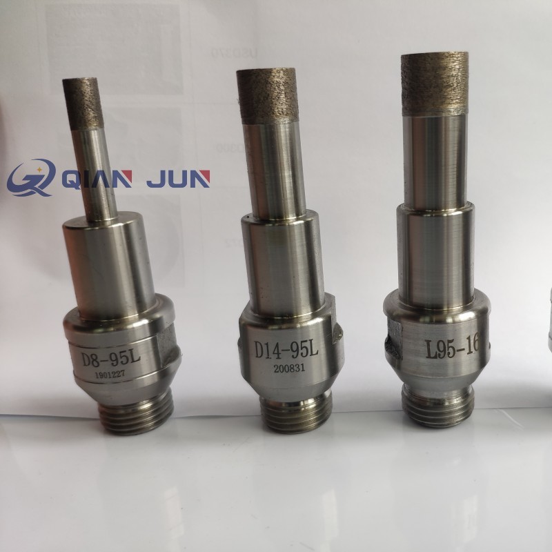 Glass diamond core drill bits with thread drilling holes